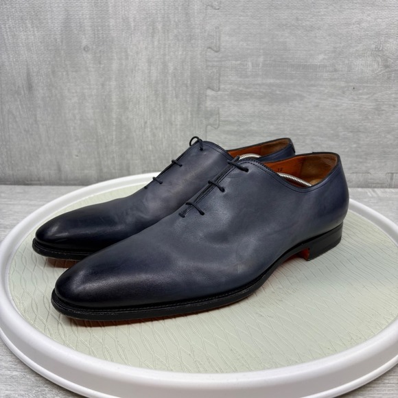 Santoni Other - Santoni 2152 Dress Shoes Hand Antiqued Plain Toe Bal Oxford Blue Ombre Leather
